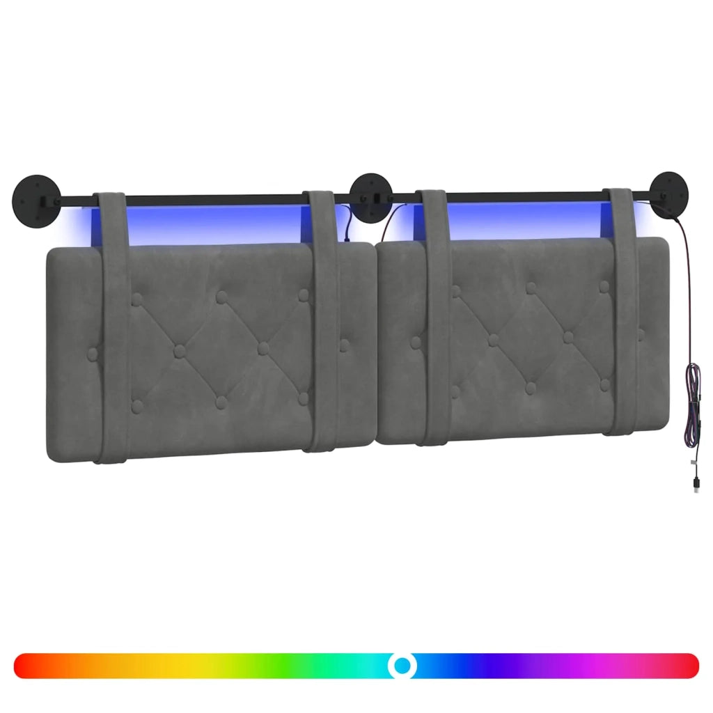 Testiera sospesa Con luce LED Grigio Scuro Velluto