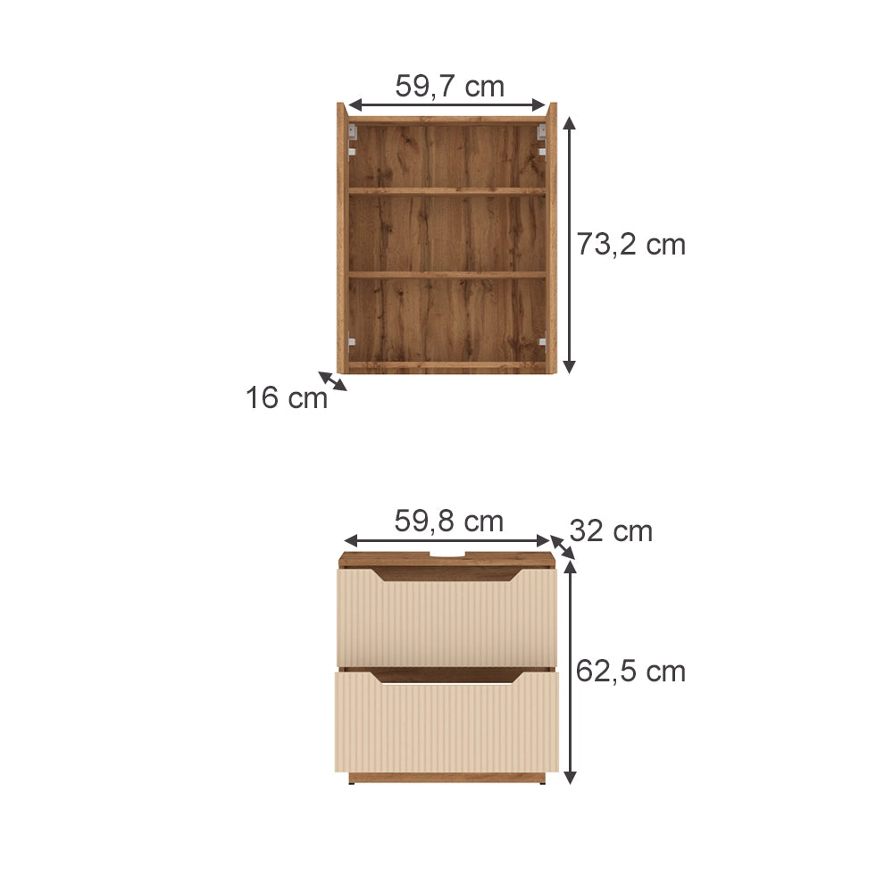Vicco Set di mobili da bagno Rovere/cashmere a righe 2 parti
