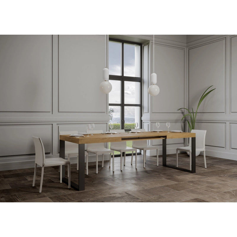 Tavolo allungabile 200/304x90 cm Tecno telaio Antracite - Quercia Natura