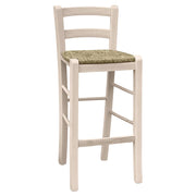 Sgabello snack legno grezzo con schienale da verniciare in paglia h 67