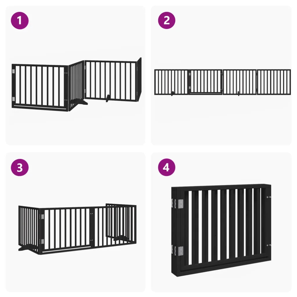 vidaXL Cancello per Cani Porta Pieghevole Nero 4 Pannelli 320cm Pioppo