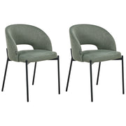 Set di 2 sedie da pranzo tessuto verde scuro e metallo braccioli e schienale con apertura moderna industriale