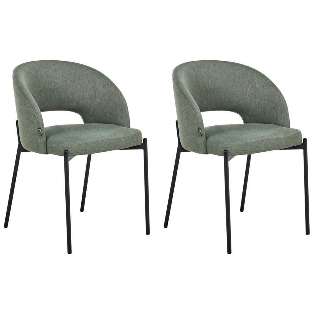 Set di 2 sedie da pranzo tessuto verde scuro e metallo braccioli e schienale con apertura moderna industriale