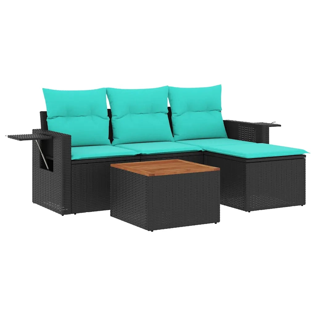 Salotto da Giardino-Set Divani da Giardino 5 pz con Cuscini Nero in Polyrattan 302117