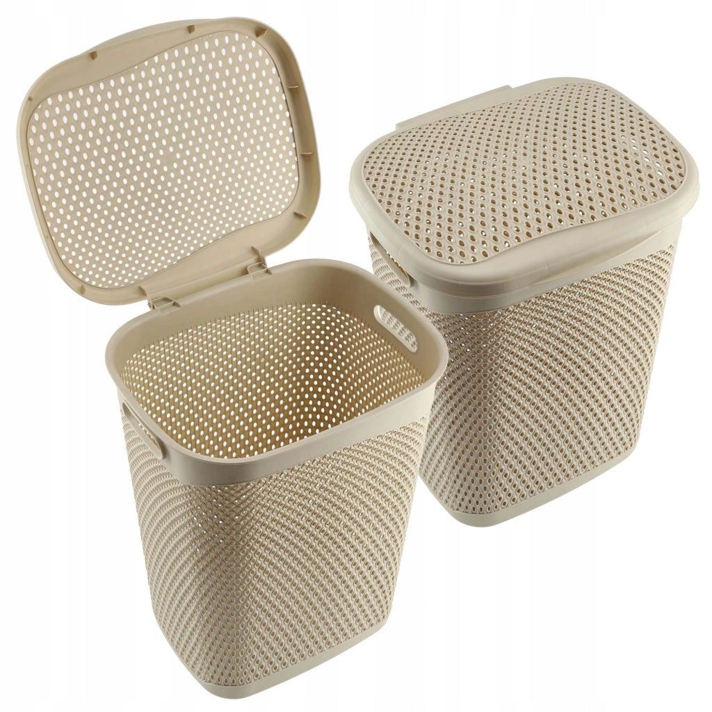 Cesto portabiancheria KADAX con coperchio, contenitore in plastica, 55 litri, beige
