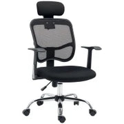Sedia da Ufficio Ergonomica con Seduta Regolabile e Poggiatesta, in Poliestere e Acciaio, 63x62x106-114 cm, Nero