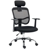 Sedia da Ufficio Ergonomica con Seduta Regolabile e Poggiatesta, in Poliestere e Acciaio, 63x62x106-114 cm, Nero
