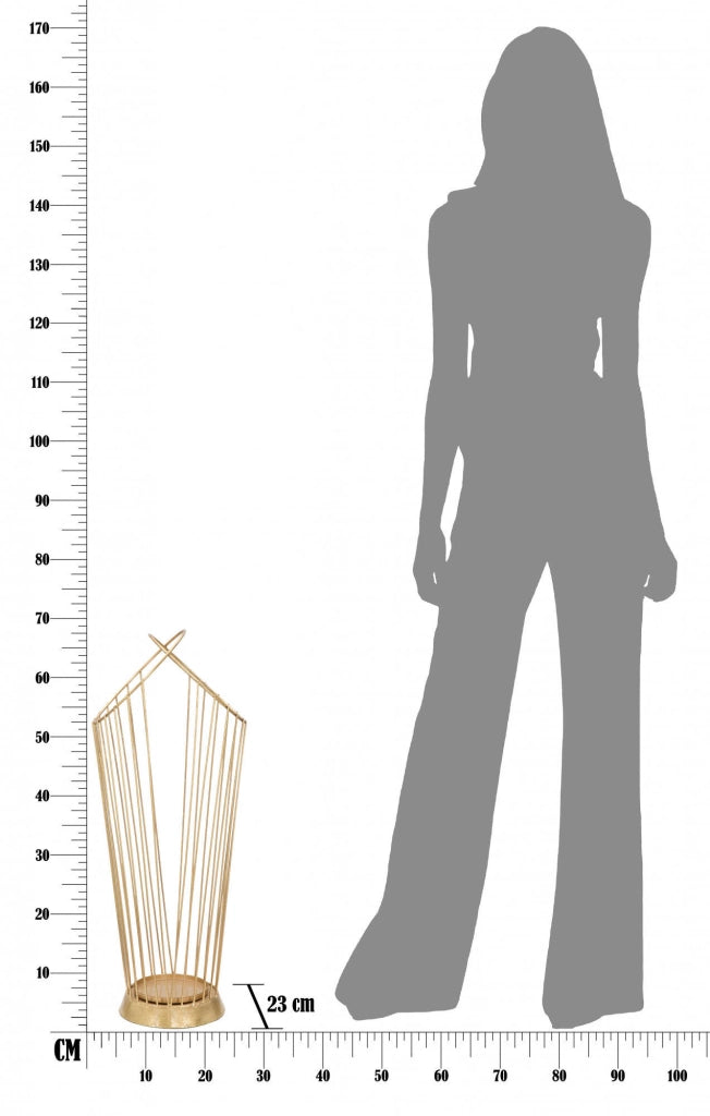 Portaombrelli struttura in acciaio dorato, con linee minimali, colore oro, Misure 23 x 68,5 x 26,5 cm