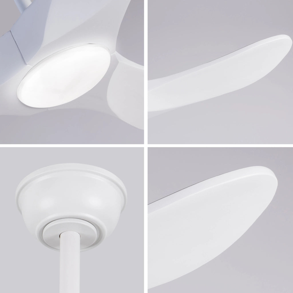 Ventilatore a soffitto 52 pollici con luce LED regolabile; 3 pale in legno massello bianco; telecomando
