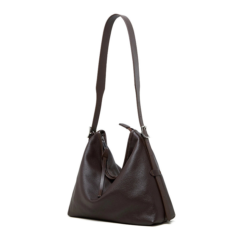 Borsa a mano da donna in vera pelle, colore marrone.