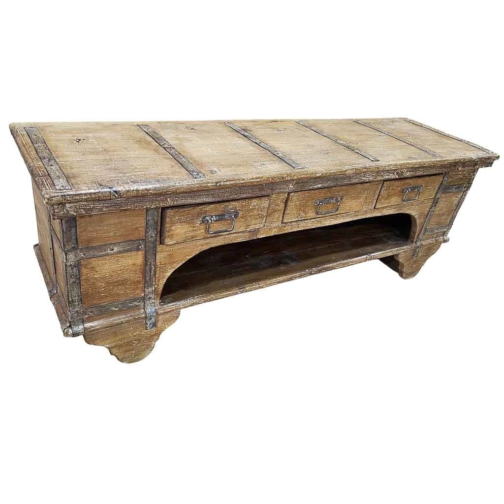 Mobile basso artigianale in legno 165-175x45x57h cm