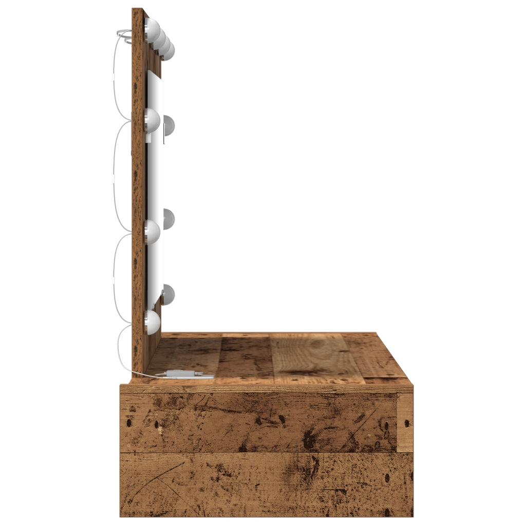 Tavolo da Toeletta a Muro con Luci LED in Legno Vecchio