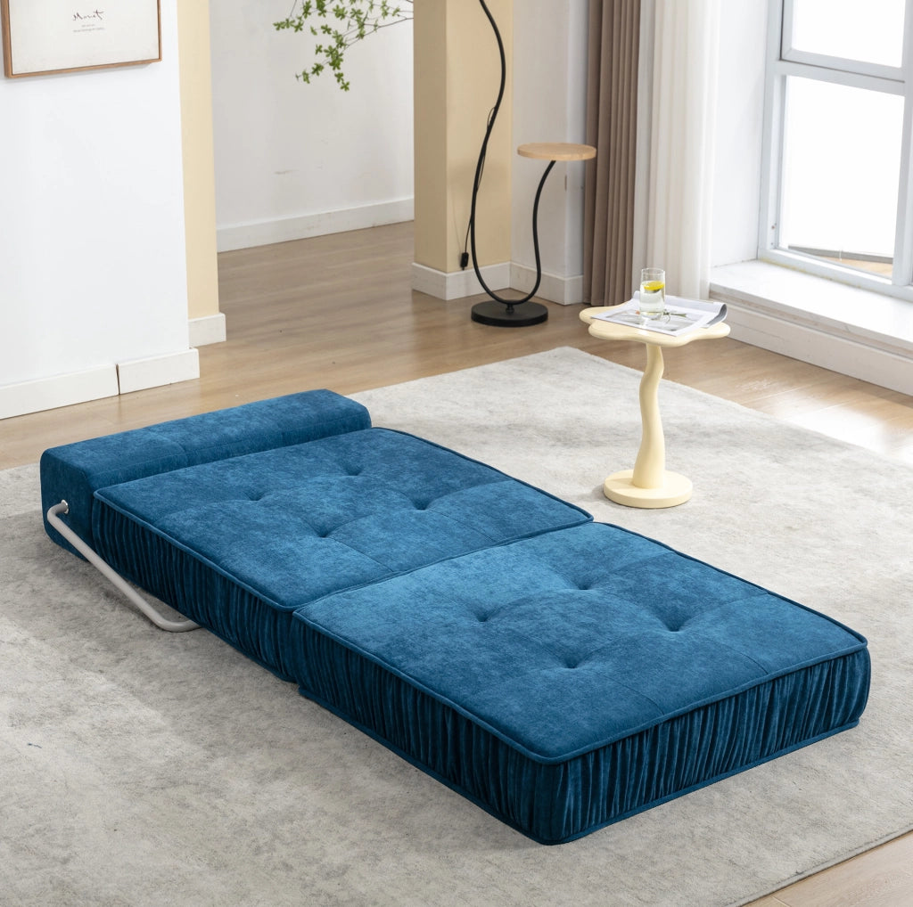 Divano letto pieghevole modulare in ciniglia blu 186x93x44;5 cm