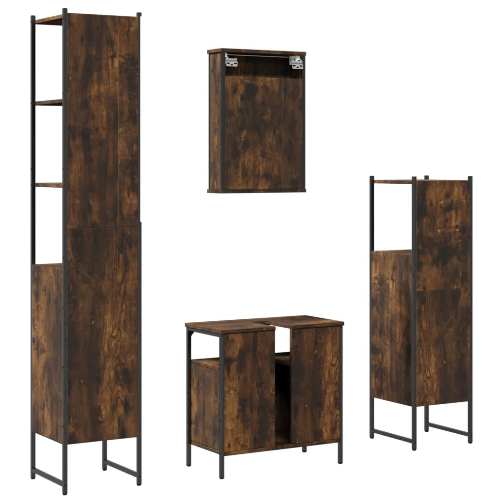 Set Mobili da Bagno | Armadio da bagno 4 pz Rovere Fumo in Legno Multistrato