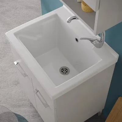 Mobile lavatoio 60x50 cm grigio calce vasca in ceramica e kit di scarico Moon