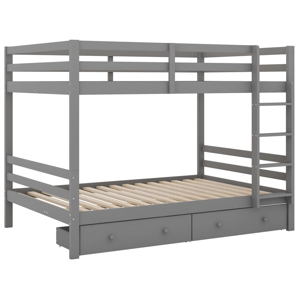 Letto a castello in legno di pino e MDF 140x200 cm grigio con cassetti e scala