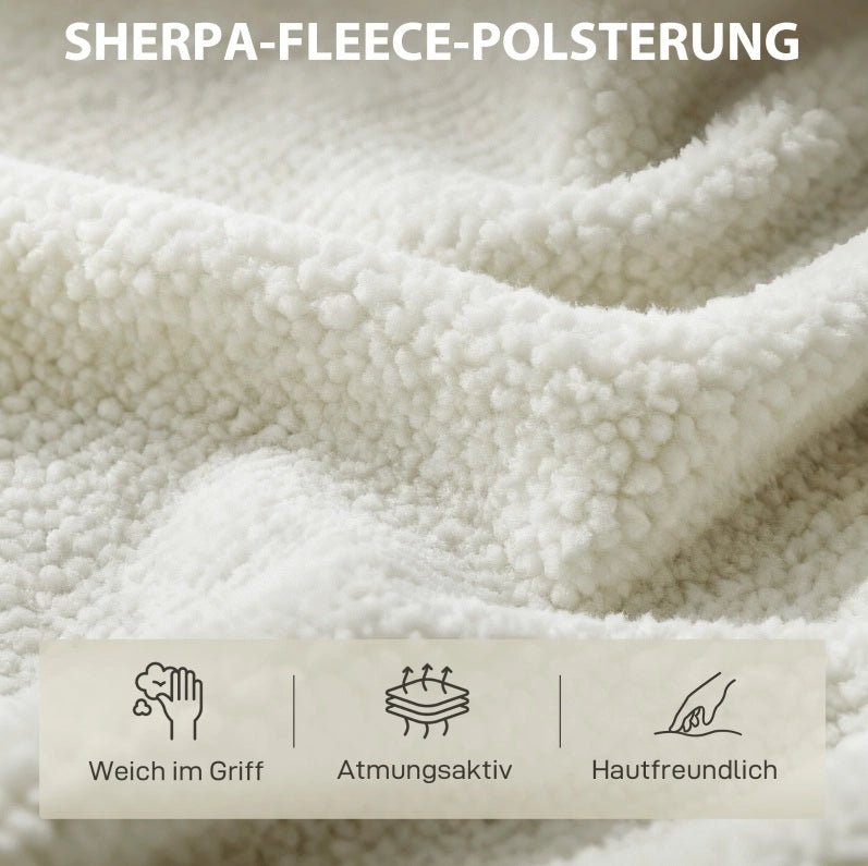 Poltrona lounge in bouclé crema con gambe effetto legno
