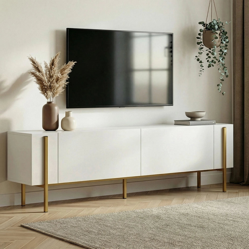 Porta TV in legno "Nexus" - 180 x 30 x 45 cm - Bianco / Oro