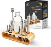 Set da cocktail 12 pezzi in acciaio inossidabile - accessori da bar set da bartender - shaker da cocktail jigger - cucchiaio setaccio siringa - uncorking tool paletta stamper per servire - supporto da display in bambù