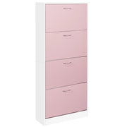 Scarpiera 4 Ante Ripiani Doppia Profondità con Maniglia Rosa e Bianco 63x24x150cm