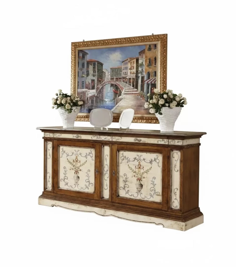 Madia credenza 2 porte arte povera laccato dipinto/bassano 213 x 54 x h. 109 - Mobili 2G