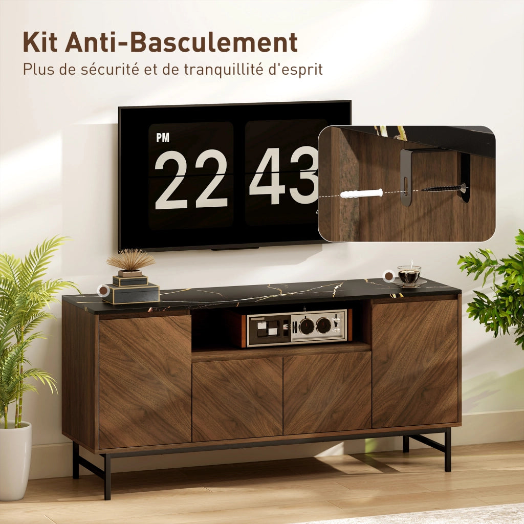 Mobile TV per 65 pollici in legno con scomparto aperto e passacavi, effetto noce ¨C zephmum ¨C 140x39x66 cm