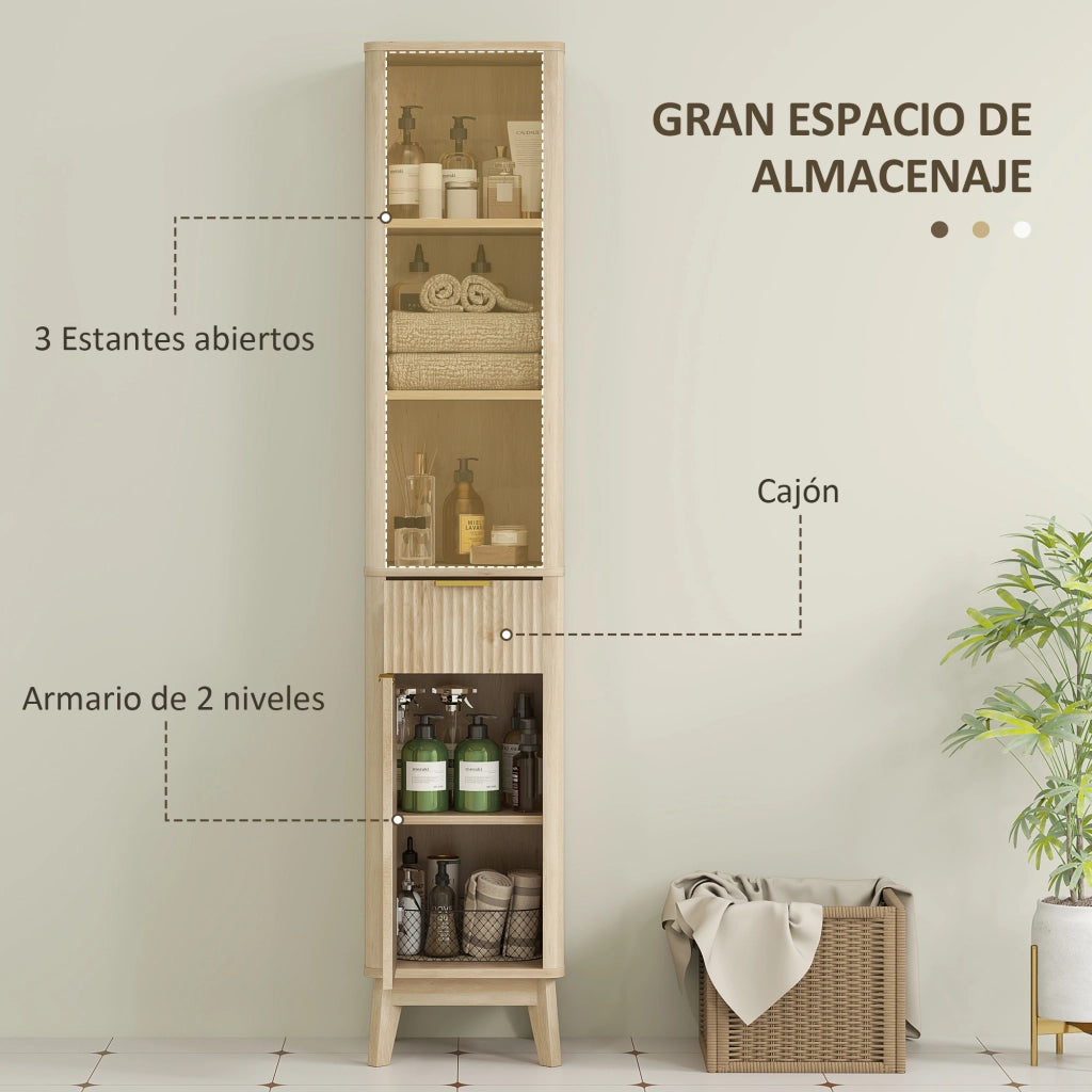 Colonna Bagno con Ripiani e Cassetto ¨C Minimal ¨C 33x30x170 cm Tono Legno