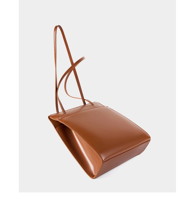 Borsa a secchiello in vera pelle, borsa da sposa retr¨° marrone