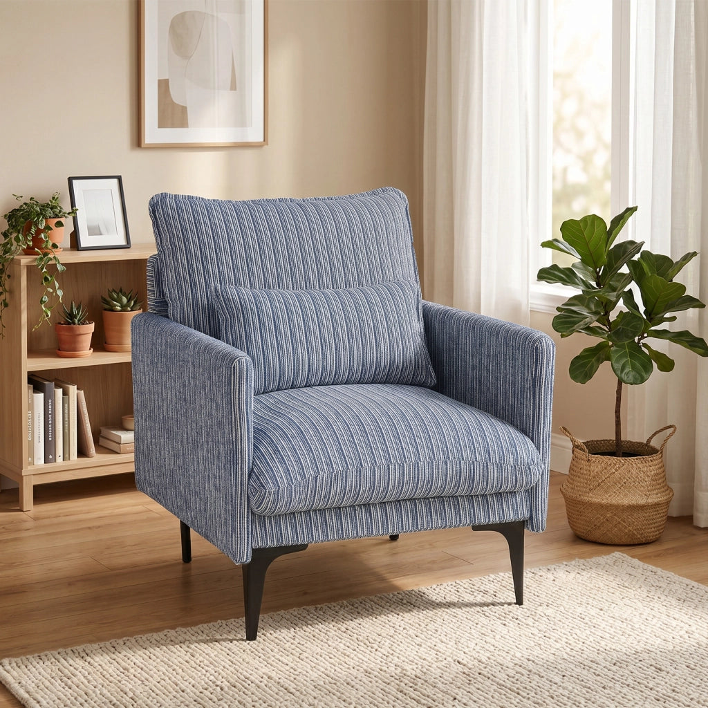 Poltrona Relax Blu in Tessuto con Cuscino Lombare e Braccioli ¨C Zephmum ¨C 100x90x80