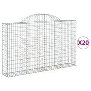 Cestini gabbioni recinzione a gabbia muro di contenimento ad arco 20 pezzi 200 x 30 x 120/140 cm ferro zincato argento 02_0040592