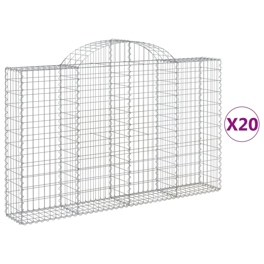 Cestini gabbioni recinzione a gabbia muro di contenimento ad arco 20 pezzi 200 x 30 x 120/140 cm ferro zincato argento 02_0040592