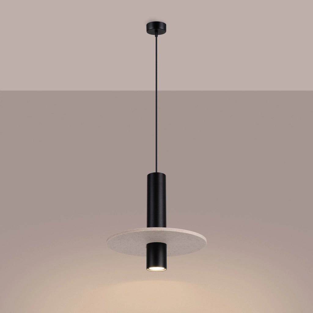 Lampada sospensione tubo nero disco feltro beige GU10
