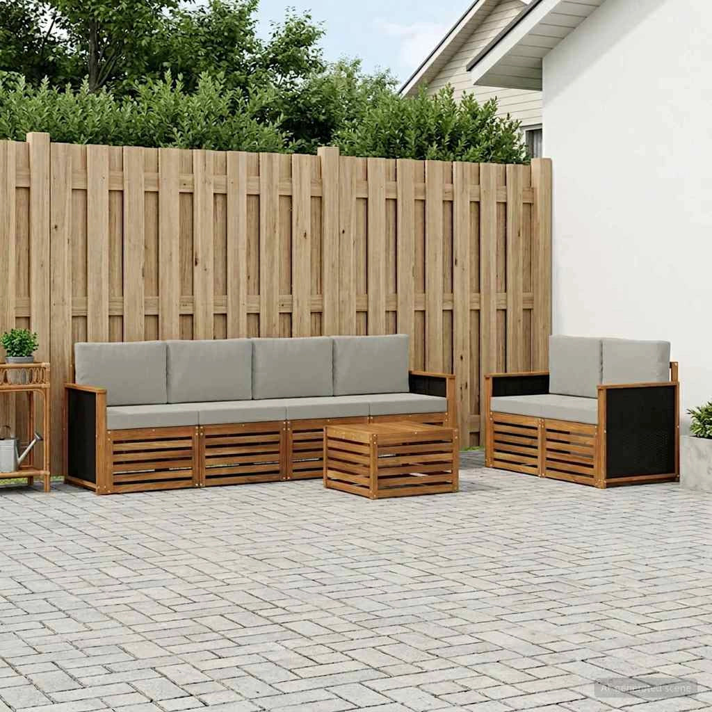 Set di divani da esterno 7 pz Naturale e Grigio Chiaro 3384042