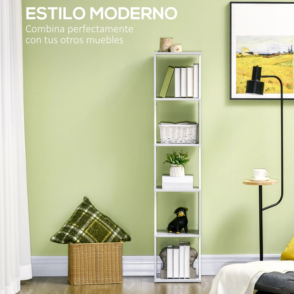 Libreria a S con 5 Ripiani per Libri ¨C zephmum ¨C 33x28x161 cm Bianco Grigio