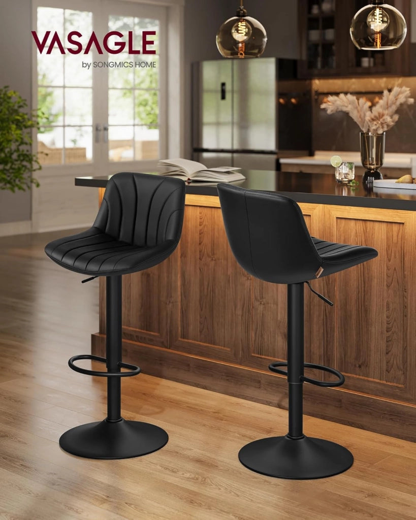VASAGLE Sgabelli da Bar, Schienale, Sedie da Bar Regolabili in Altezza, Girevoli a 360°, Poggiapiedi Metallo, Sala da Pranzo Cucina, PU, Set di 2, Nero Inchiostro LJB181BH01