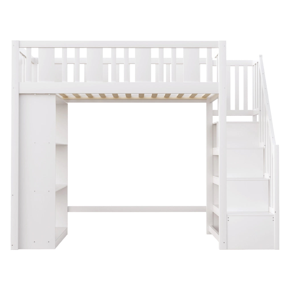 Letto a soppalco 90x200 cm con scala contenitore e 3 vani laterali bianco