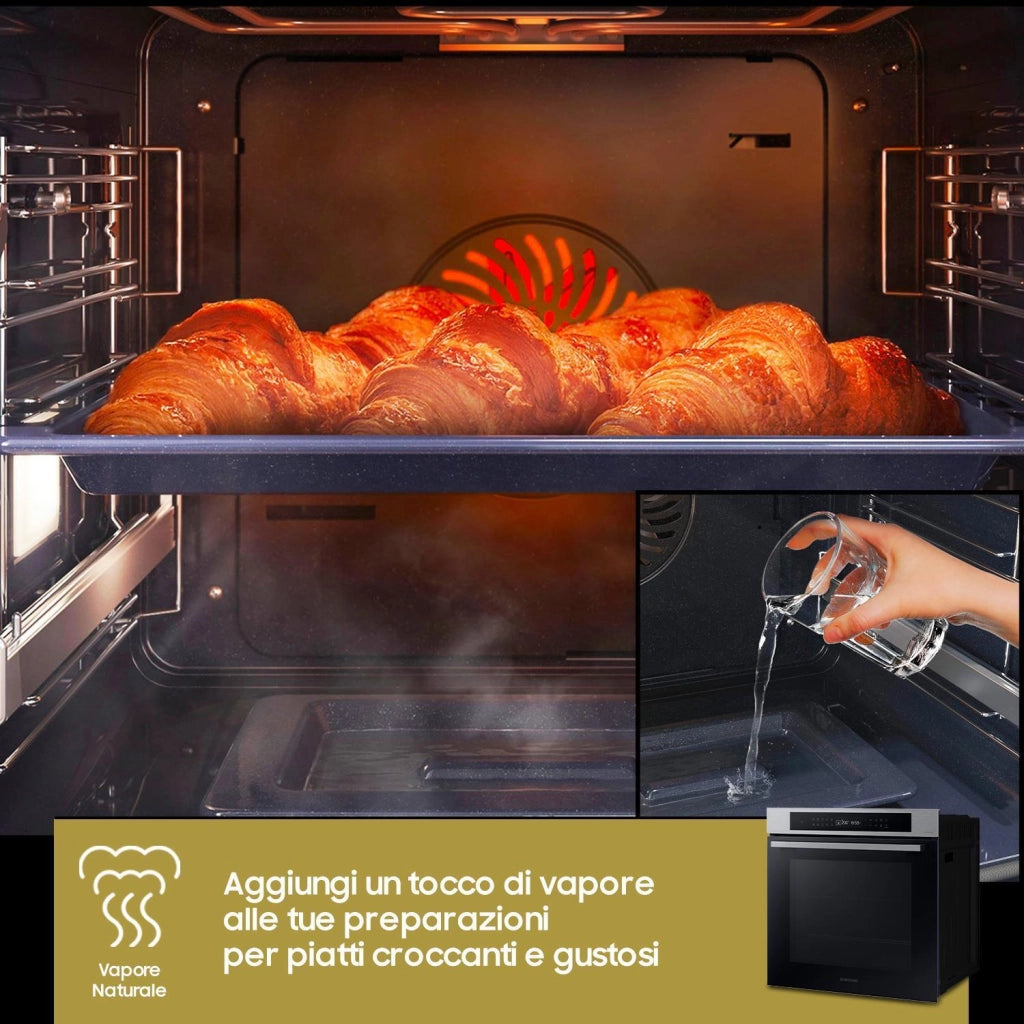 Samsung NV7B4040VBS Forno Elettrico Multifunzione da incasso a Vapore Capacita' 76 Litri Classe Energetica A 20 Programmi Wi-Fi Vocale Assistente 59,5 cm Nero-Acciaio Inossidabile