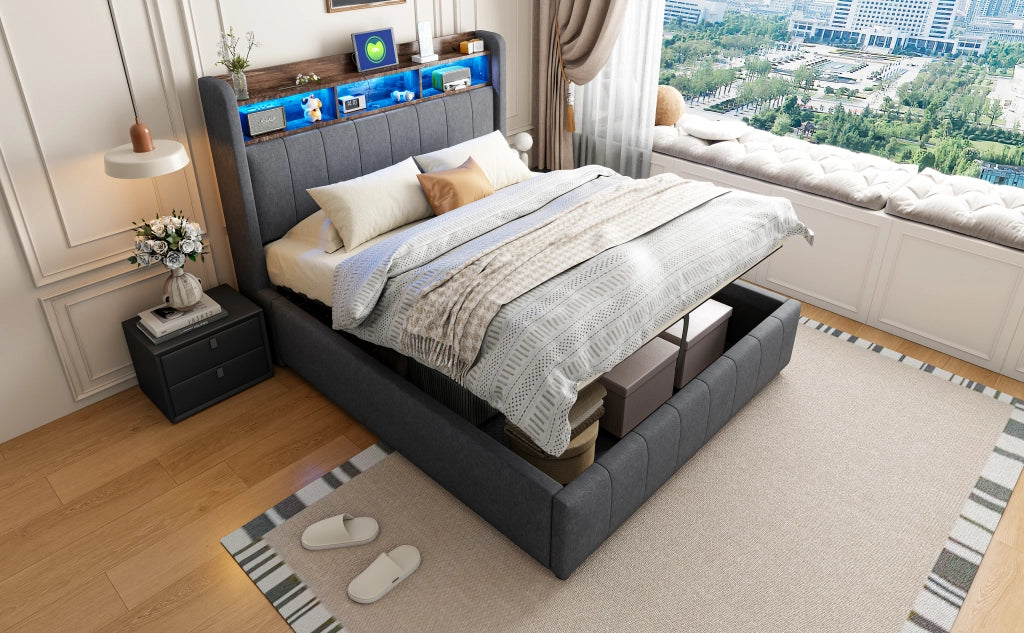 letto imbottito lino grigio 140 x 200 cm