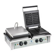 Piastra per waffle professionale doppia quadrata rivestimento in Teflon rotondo 2 x 2000 watt 3614063