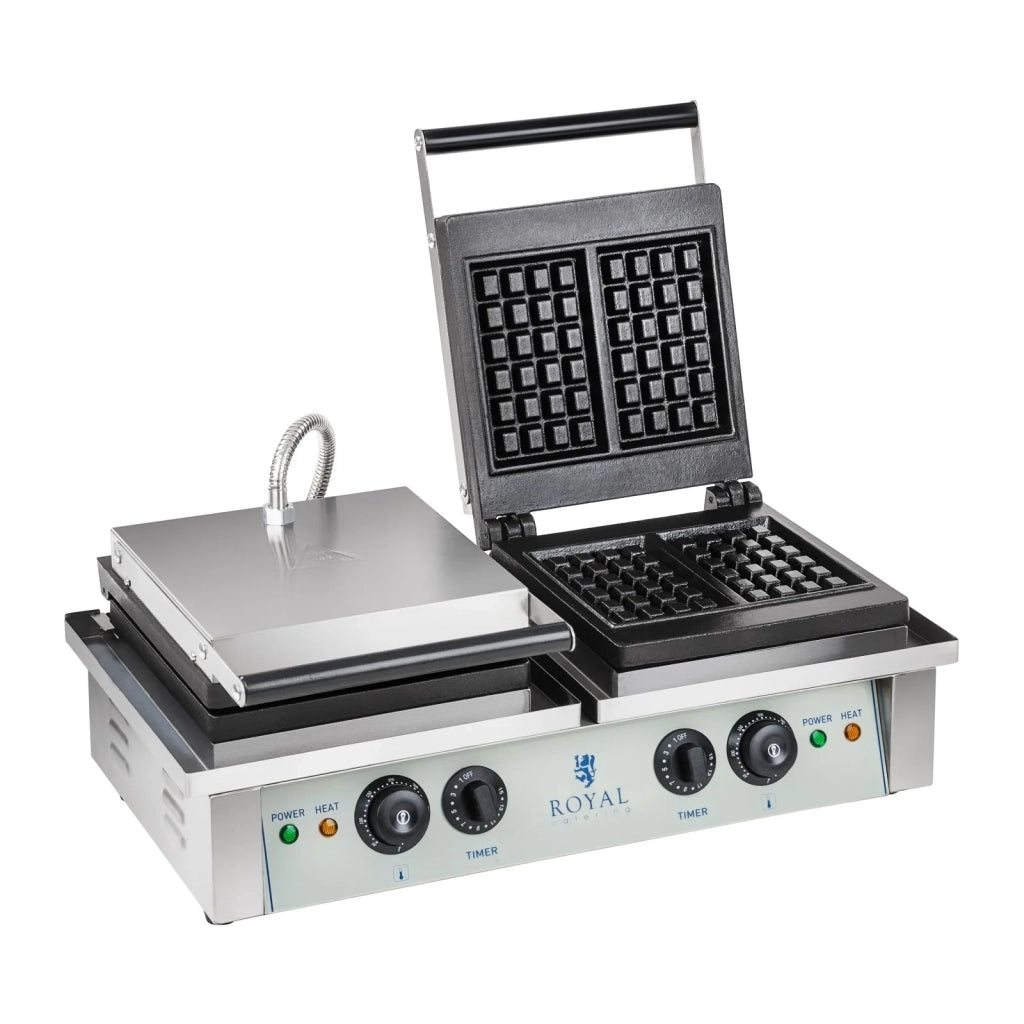 Piastra per waffle professionale doppia quadrata rivestimento in Teflon rotondo 2 x 2000 watt 3614063