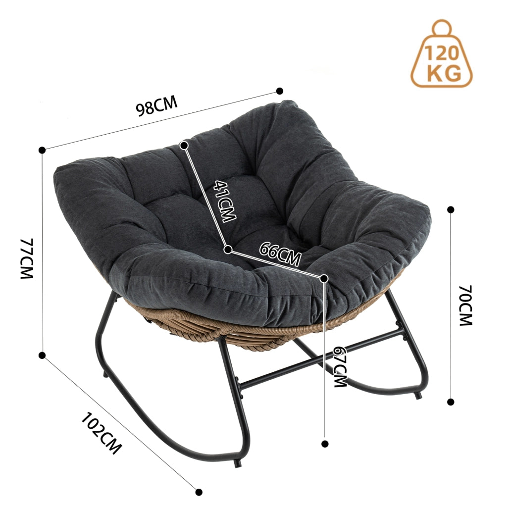 Poltrona a dondolo papasan in ciniglia con struttura ergonomica e funzione relax per soggiorno, camera da letto e terrazzo, nero