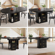 Tavolo da pranzo - rotondo estraibile - da 118 a 158 cm - 3 livelli stoccaggio - fino a 6 persone - nero