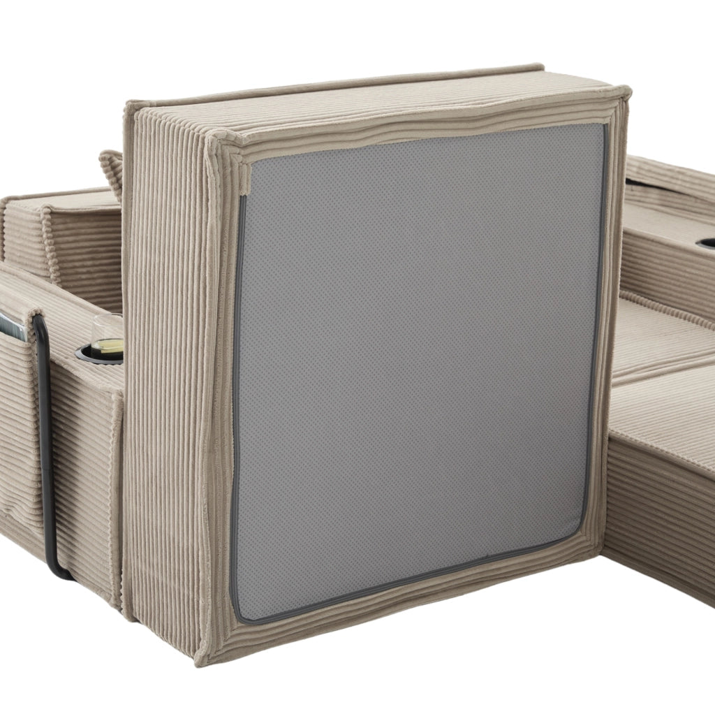 Divano letto 2 posti 162x78x66 cm kaki con tasche laterali, tessuto a coste