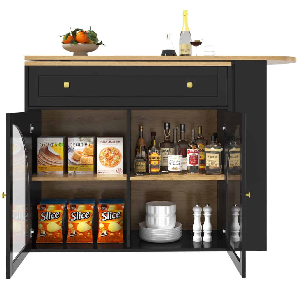 Tavolo Bar Allungabile con Vano Contenitore e Vetro ¨C MINIMAL ¨C Nero, 138-204x39x104 cm