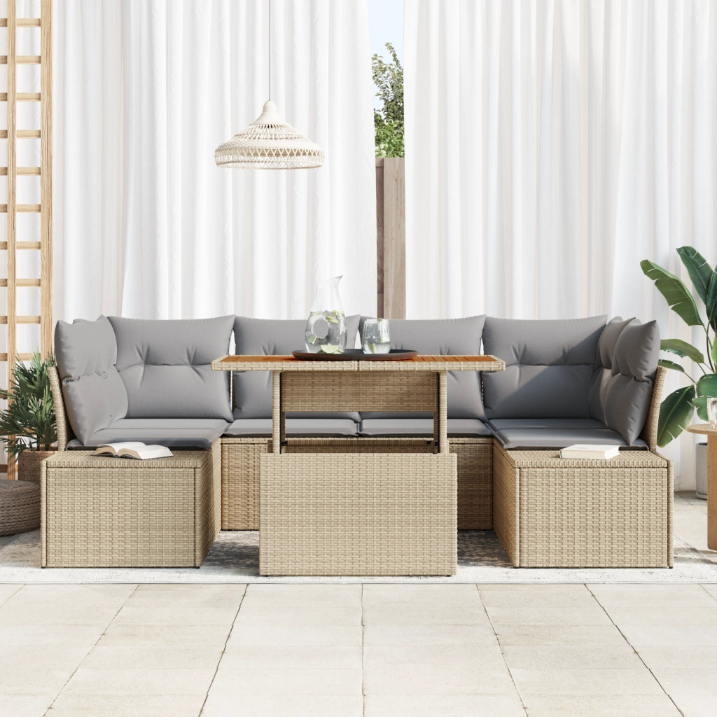 Set di divani da giardino da 7 pezzi con cuscini Beige in polirattan