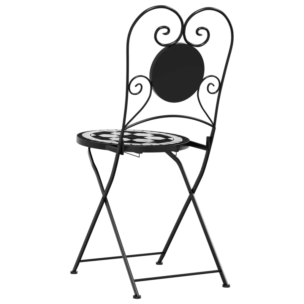 Sedie da Bistr¨° Pieghevoli 2 pz | Sedie da Esterno Nero e Bianco in Ceramica