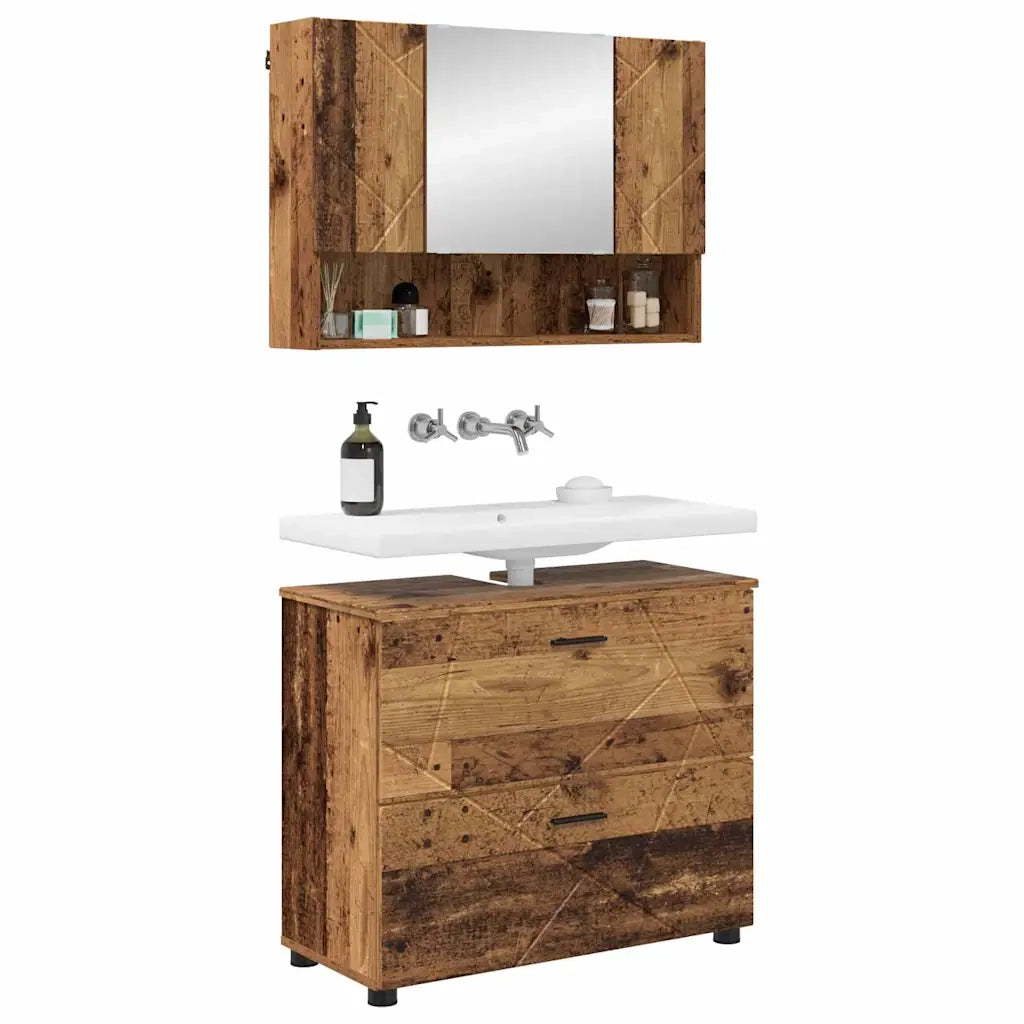Set di mobili per il bagno con cassetto 2 pcs Legno vecchio
