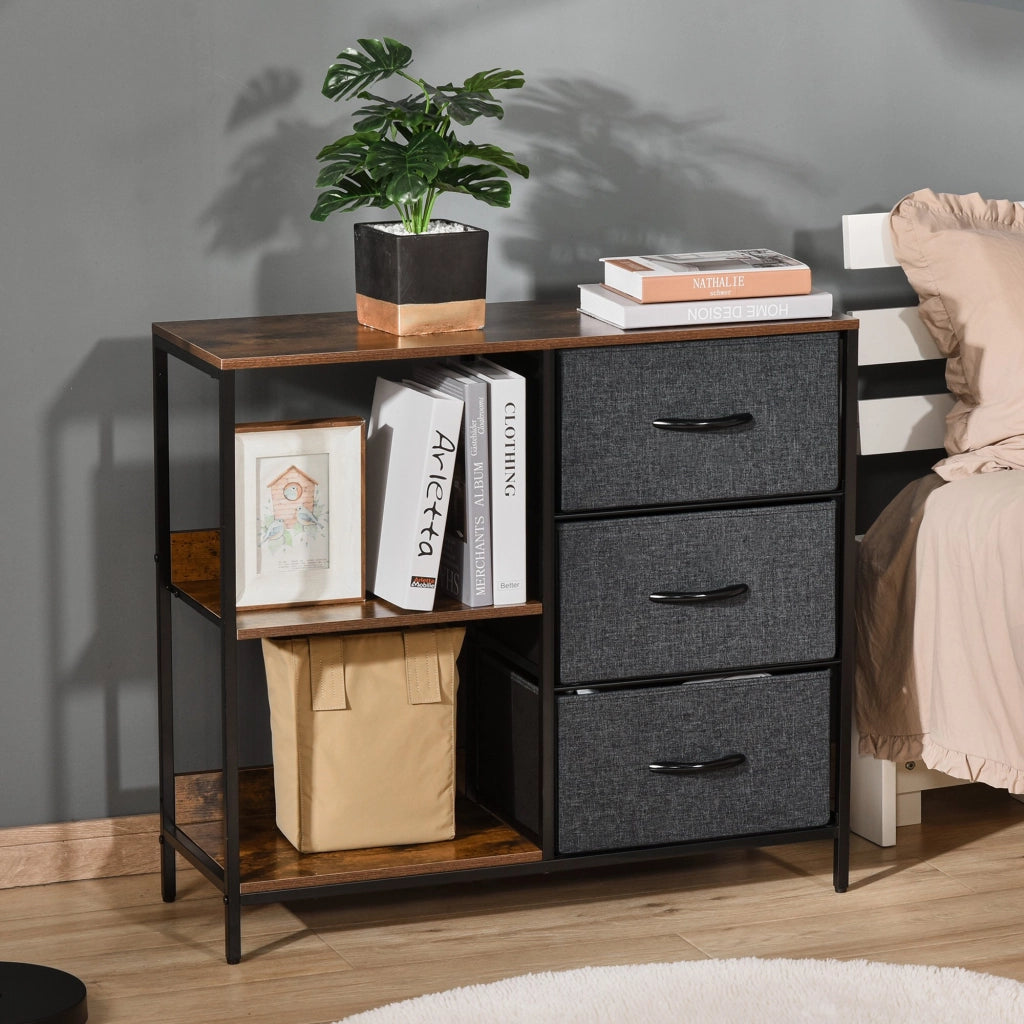 EasyComfort Mobile Cassettiera Multiuso con 3 Cassetti Pieghevoli in Tessuto, Arredamento Soggiorno e Camera, 80x29x71cm, Grigio Scuro