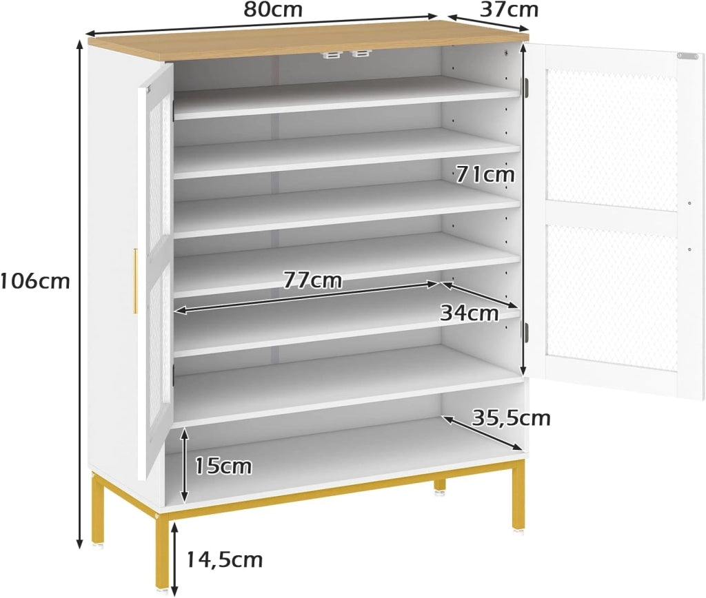 Scarpiera a 7 livelli, scarpiera con ripiani regolabili, scarpiera autoportante con ventilazione, cassettiera per ingresso e corridoio (bianco, 80 x 37 x 106 cm)