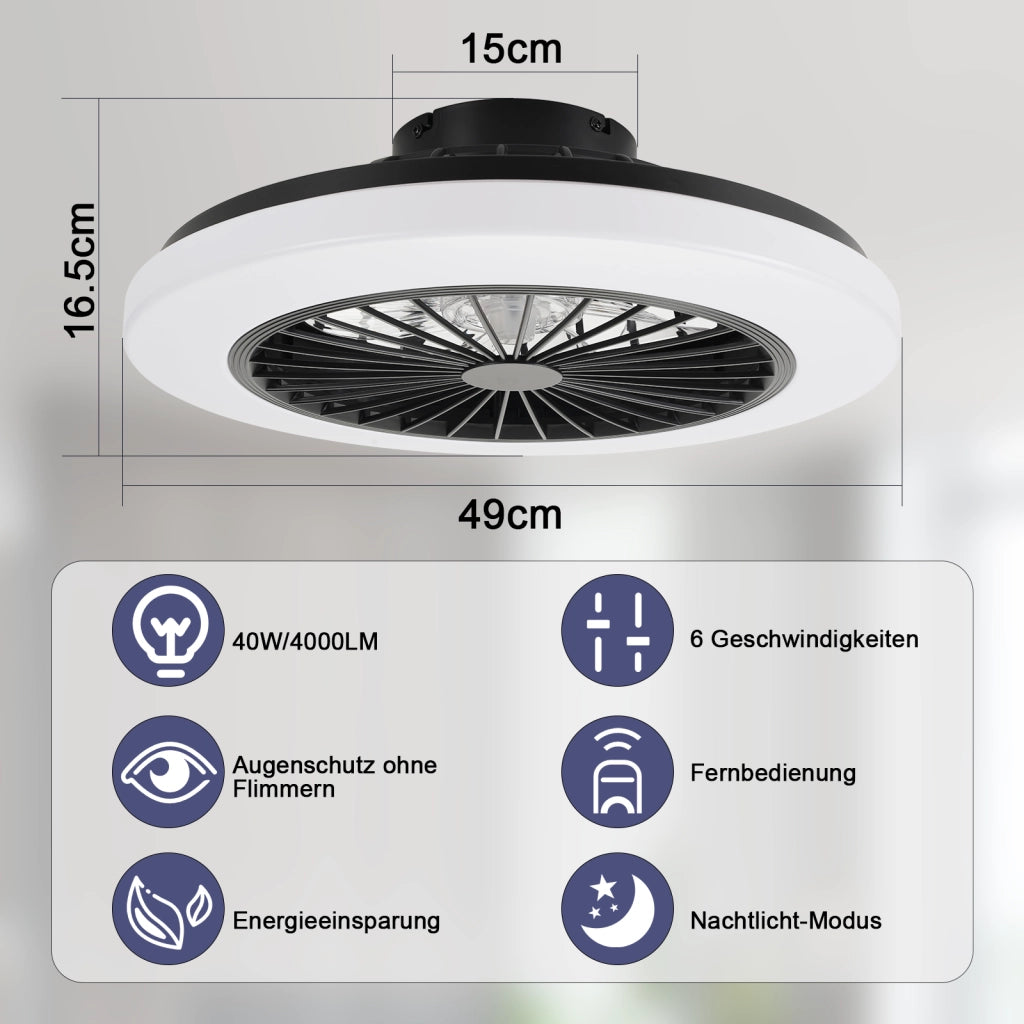 ZMH Ventilatore da soffitto a LED bianco con illuminazione Ventilatore da 40 W silenzioso con telecomando dimmerabile